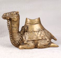 Rajasthani Art Brass Camel Statue in Brown Finish for Decor