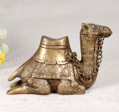 Rajasthani Art Brass Camel Statue in Brown Finish for Decor
