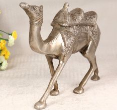 Shiny Handmade Brass Camel Statue in Silver Finish for Decor