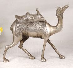 Shiny Handmade Brass Camel Statue in Silver Finish for Decor
