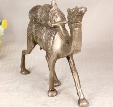Shiny Handmade Brass Camel Statue in Silver Finish for Decor