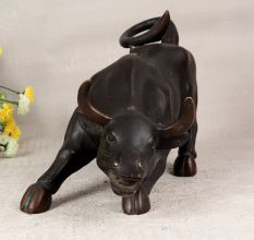 English Art Handmade Brass Ox Statue in Black Finish