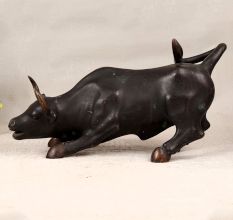 English Art Handmade Brass Ox Statue in Black Finish