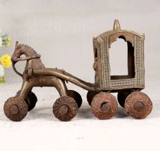 Tribal Art Finest Brass Horse Chariot Statue in Brown Finish
