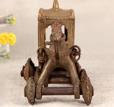 Tribal Art Finest Brass Horse Chariot Statue in Brown Finish