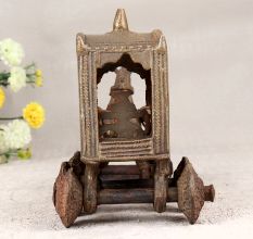 Tribal Art Finest Brass Horse Chariot Statue in Brown Finish