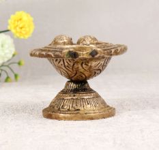 Antique Brown Brass Oil Lamp Diya for Prayer Room