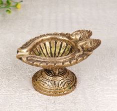 Antique Brown Brass Oil Lamp Diya for Prayer Room