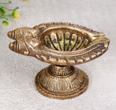 Antique Brown Brass Oil Lamp Diya for Prayer Room