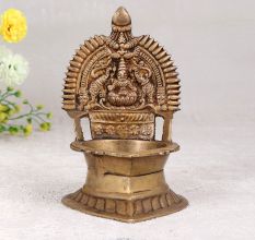 Handmade Gajalakshmi Brass Oil Lamp in Antique Brown Finish