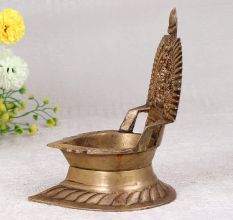 Handmade Gajalakshmi Brass Oil Lamp in Antique Brown Finish