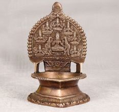 Elegant Brown Gajalakshmi Brass Oil Lamp in South Indian Art