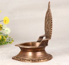 Elegant Brown Gajalakshmi Brass Oil Lamp in South Indian Art