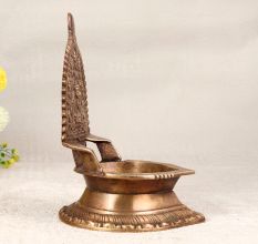 Elegant Brown Gajalakshmi Brass Oil Lamp in South Indian Art