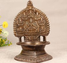 Vintage South Indian Brass Gajalakshmi Oil Lamp for Decor