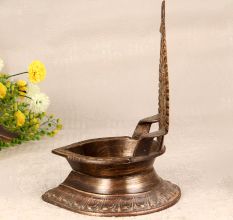 Vintage South Indian Brass Gajalakshmi Oil Lamp for Decor