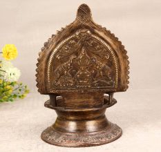 Vintage South Indian Brass Gajalakshmi Oil Lamp for Decor