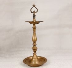 Elegant Brown Brass Oil Lamp from South India for Decor