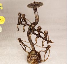 Tribal Art Brass Candle Stand in English Art for Home Decor