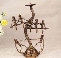 Tribal Art Brass Candle Stand in English Art for Home Decor