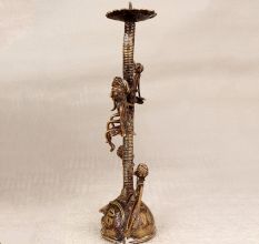 Tribal Art Brass Candle Stand in English Art for Home Decor