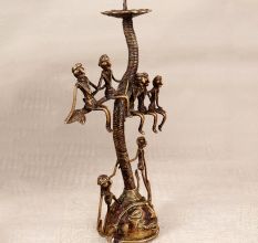 Tribal Art Brass Candle Stand in English Art for Home Decor