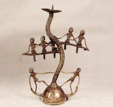 Tribal Art Brass Candle Stand in English Art for Home Decor