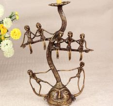 Tribal Art Brass Candle Stand in English Art for Home Decor