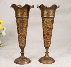 Engraved Finest Brass Flower Pot for Decoration in Set of 2