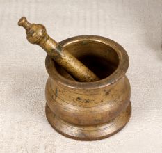 Vintage Brown Brass Mortar and Pestle Spice Grinder for Decor