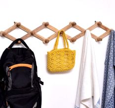 13 Peg Adjustable Foldable Wall Hanger Wooden Wall Mounted Cloth Hook
