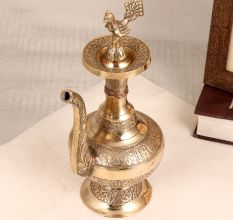 Golden Premium Brass Water Pot with Spout and Peacock Lid
