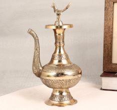 Golden Premium Brass Water Pot with Spout and Peacock Lid