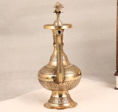 Golden Premium Brass Water Pot with Spout and Peacock Lid