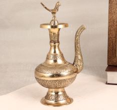 Golden Premium Brass Water Pot with Spout and Peacock Lid