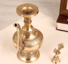 Golden Premium Brass Water Pot with Spout and Peacock Lid