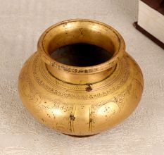 Engraved Vintage Brass Holy Water Pot for Home Decoration