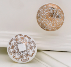 6 Pieces Golden Flower Flat Ceramic Drawer Knobs
