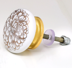 6 Pieces Golden Flower Flat Ceramic Drawer Knobs