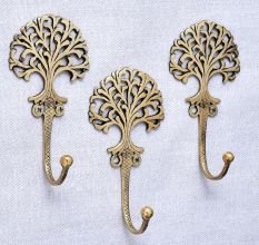 3 Pieces Golden Brass Tree Key Wall Hooks