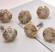 Gold Embroidered Metal Cabinet Knobs 6 Pieces