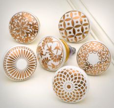 6 Pieces Golden Flat Ceramic Drawer Knobs