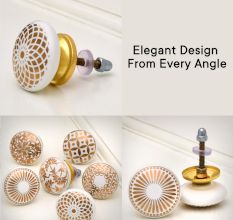 6 Pieces Golden Flat Ceramic Drawer Knobs