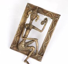 Vintage Brass Tribal Art Man Figure in Frame for Decor