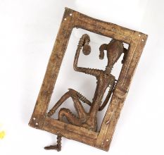Vintage Brass Tribal Art Man Figure in Frame for Decor