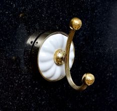 Handmade Brass and Ceramic Golden Finish Hook for Hanging Clothes
