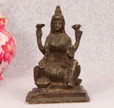 Vintage Dark Finish Brass Goddess Lakshmi Statue for Worship