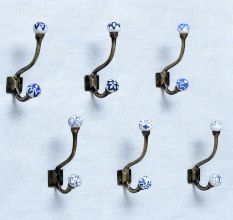 6 Pieces Floral Ceramic Iron Heavy Duty Wall Hook
