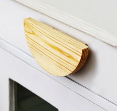 Decorative Half Moon Natural Wooden Door Handles Pack of 2