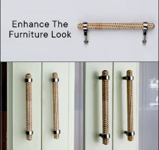 Adjustable Natural Black Round Rattan Drawer Handles (7 Inch)